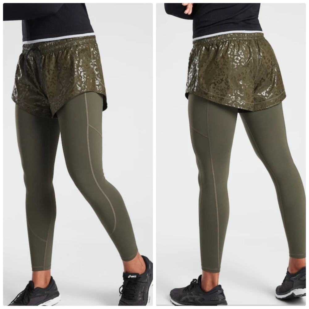Athleta Women's‎ Green Rainier Inset shorts Leggings in 1 Tight NEW